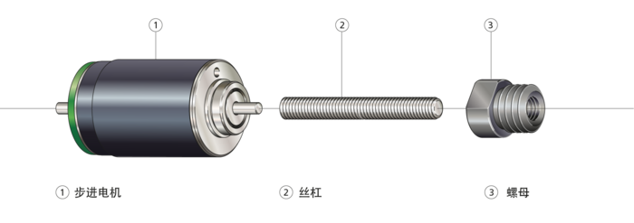 显示 FAULHABER 直接驱动线性推杆结构的标有部件的剖视示意图。