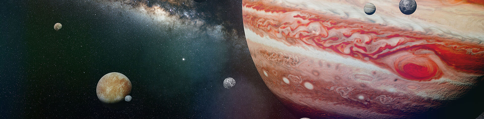 夜蓝色背景下木星卫星环绕的景象