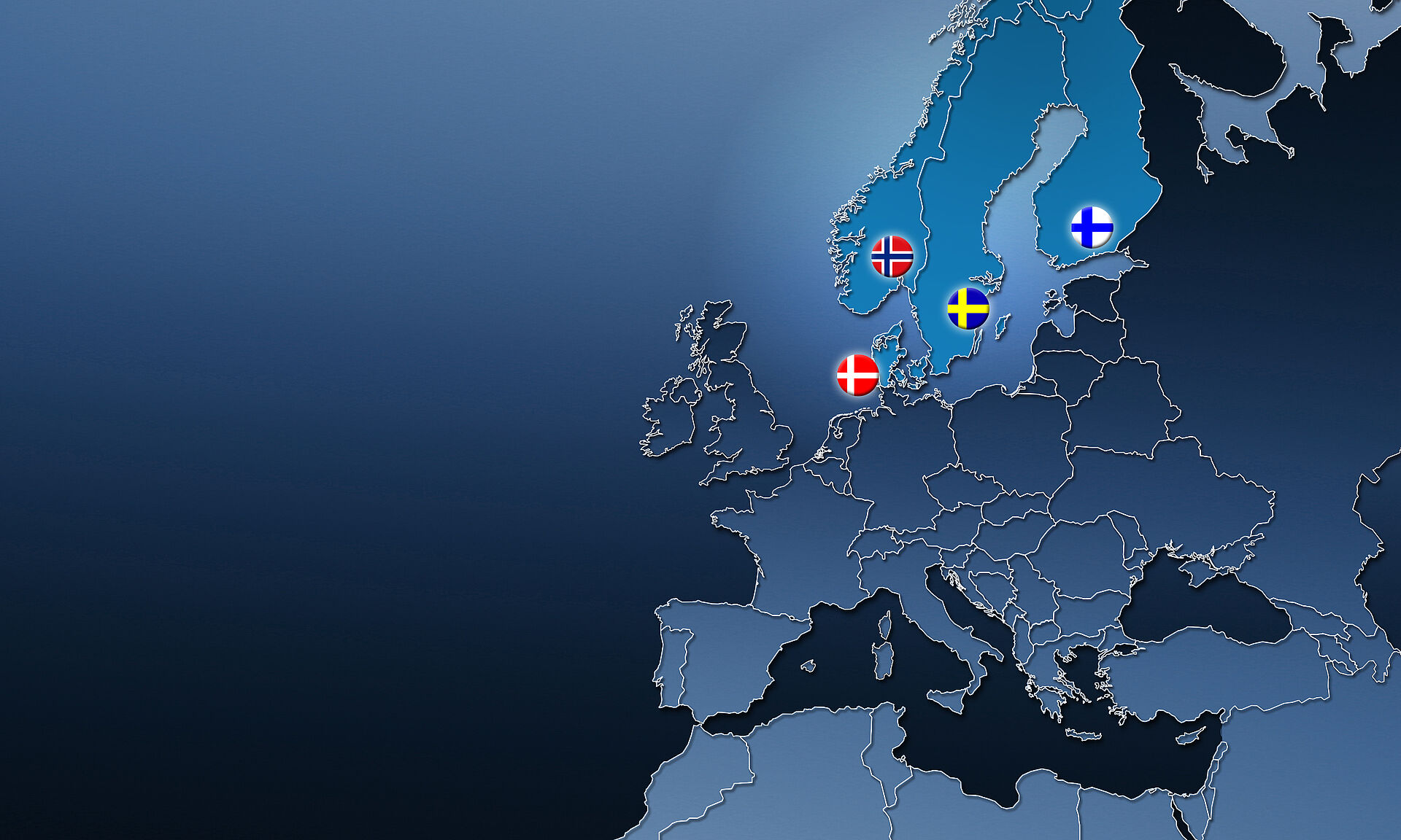 Map showing the countries served by FAULHABER Nordic ApS