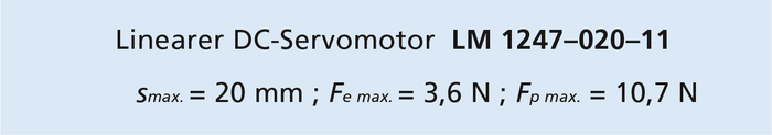 Calculation result for the selection of a linear motor