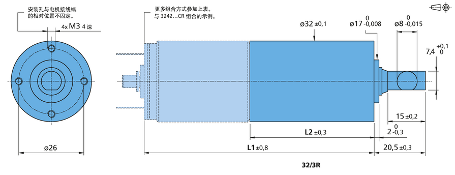 行星减速箱 系列 32/3R 的FAULHABER
